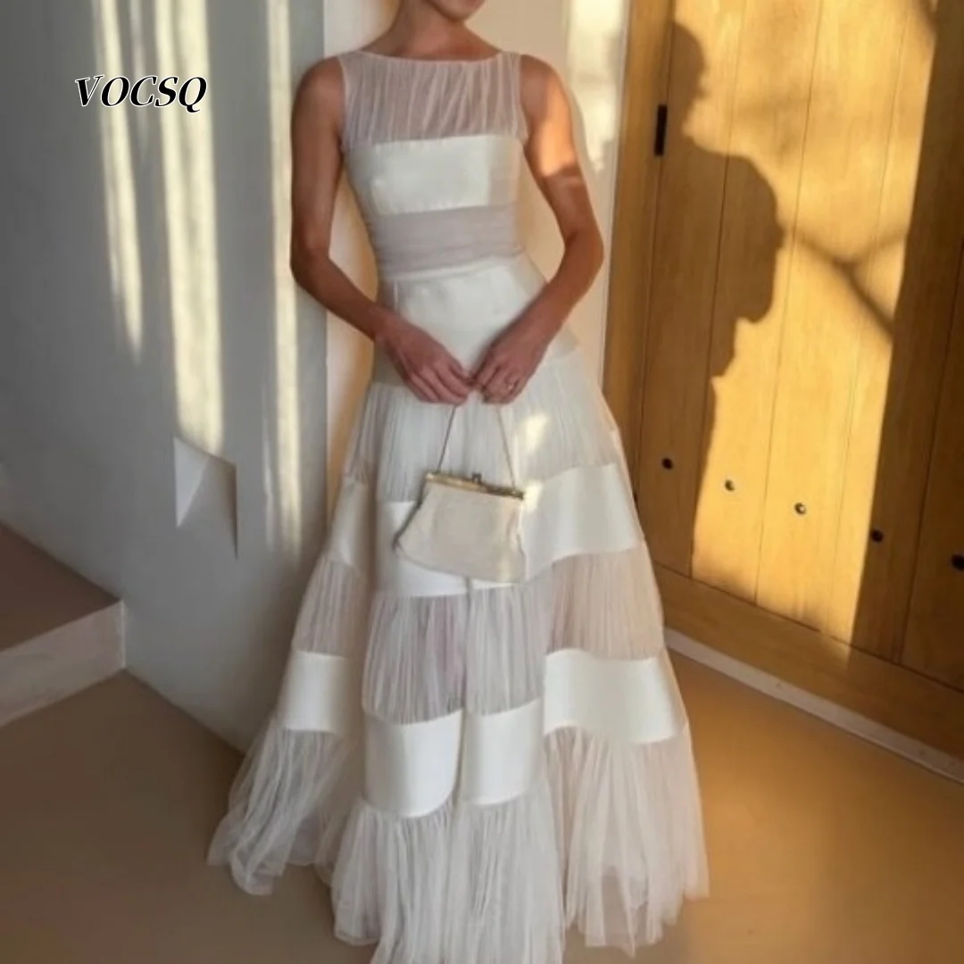 Prom Dresses Elegant White Satin Tulle Formal Gown A-line Patchwork Sleeveless Maxi Dress for Prom Платье русалка Customized
