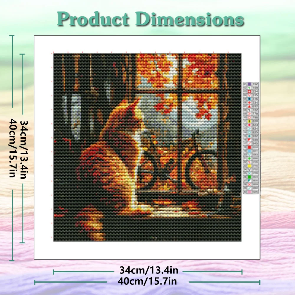 11CT Autumn Window Long haired Cat Cross Stitch Animal Theme Canvas Embroidery Kit New Arrival Decor for Home Gift