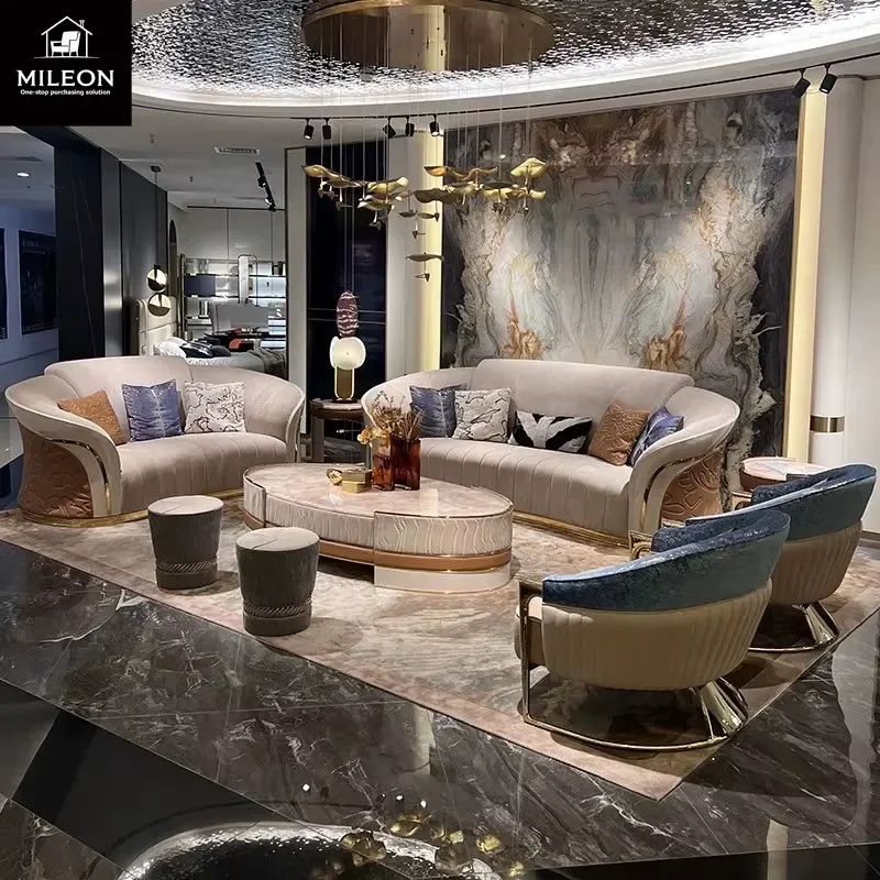 Design European-style Premium Velvet Fabric Designer Curved Sofa Set Living Room Furniture Sofa Hotel Customization