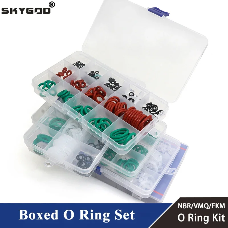 

Boxed VMQ NBR FKM O Ring Set High Quality For Car Gasket Rubber Washer Seals Assortment Red/Black/Green O-Ring Seals Kit