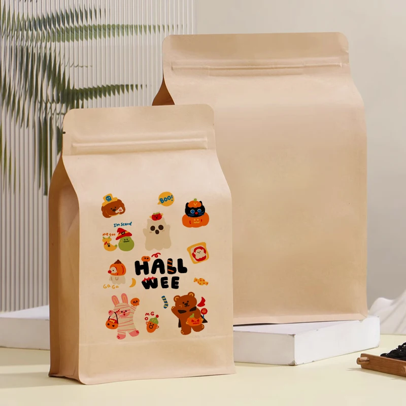 

Kraft Paper Eight Sided Sealed Zipper Bag Custom Printing For Nut, Coffee Bean, Cereal, Snack Packaging Bags