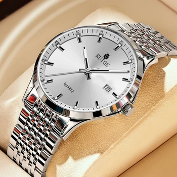 RUIGE 남성용 쿼츠 시계, 야광 방수, 유명한 패션 시계, 오리지널 스테인레스 스틸 밴드, 신제품