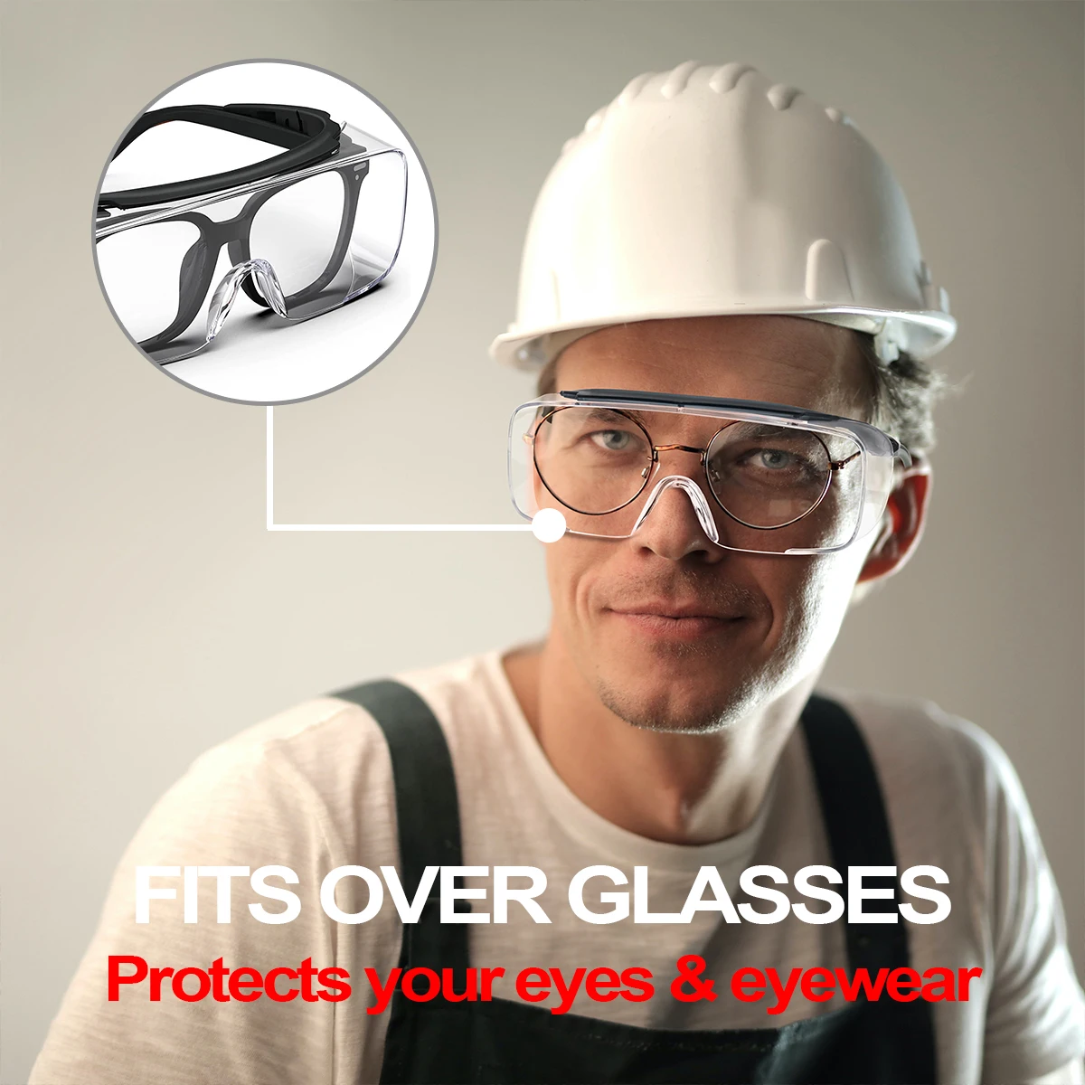 Safety Glasses Over Glasses,ANSI Z87.1 Lenses with Anti-Fog & Scratch,Side Protection, Adjustable Protective  Model HM6