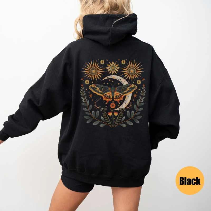 

Толстовка Luna Moth _ Luna Moth Clothing _ Moon Phases _ Mystic Moon and Moth Hoody _ Небесная толстовка _ Moth Goblincore Hoodie