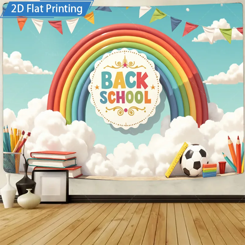 [2D FLAT] 1 قطعة 4x16 بوصة علامة معدنية العودة إلى المدرسة قوس قزح جدار الفن 2D طباعة مسطحة ديكور لغرفة الأطفال والفصول الدراسية