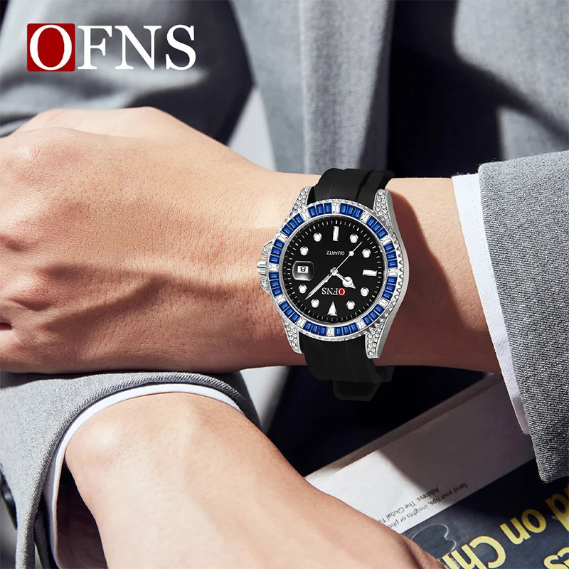 OFNS S7101 رجل التقويم ساعة عالية الجودة مقاوم للماء كرونوغراف ساعة يد رجالي 2024 سيليكون الرجال ساعات كوارتز ساعة عادية