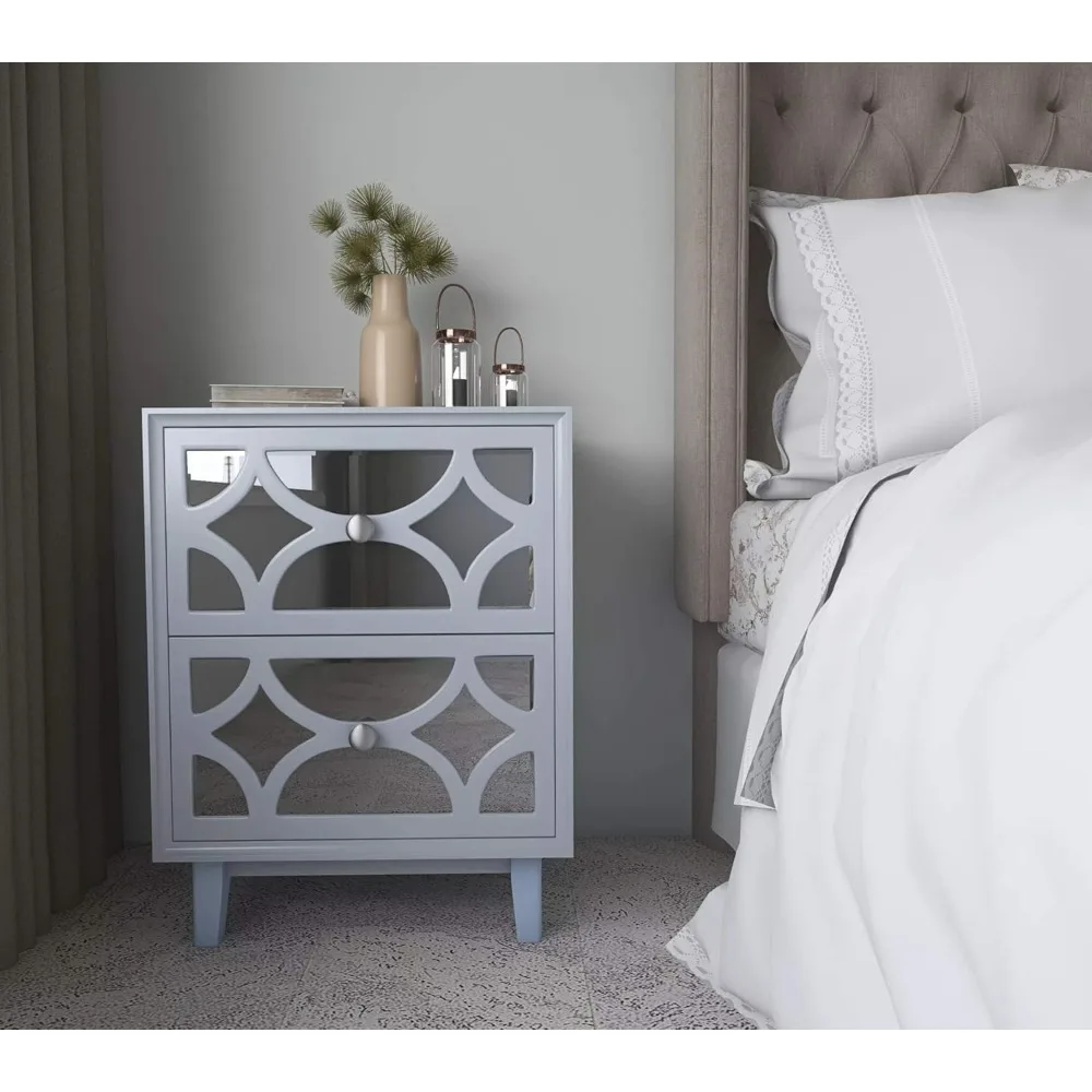 

Modern Contemporary 2-Drawer Nightstand, Accent Front Mirror Nightstand, for Small Spaces, Bedroom