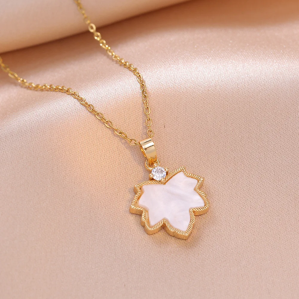 2025 موضة مابل ليف قلادة قلادة للنساء الذكرى مجوهرات اكسسوارات فتاة هدية لطيف المرأة تقليد قلادة من الصدف
