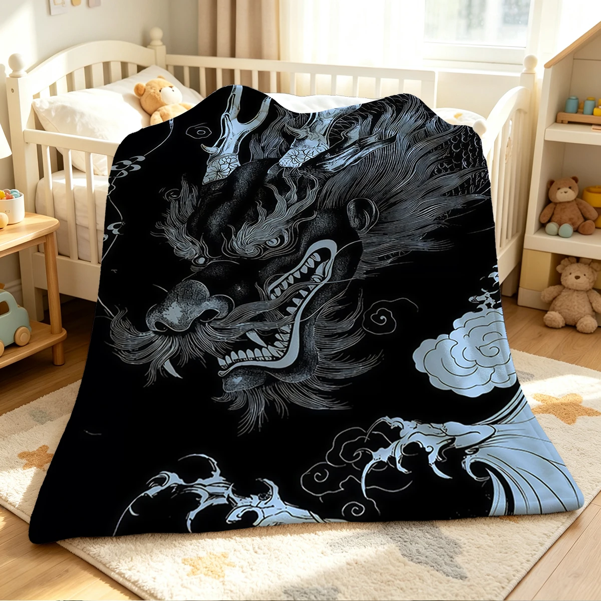 Dragon Spirit Flannel Blanket Warm Soft Halloween Christmas Couch Warm Cozy Decorative Decor Gift for All Season