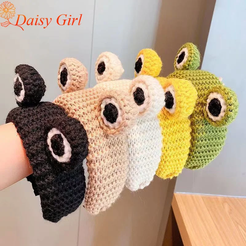 Fashionable Cartoon Big-Eyed Frog Hairband Women To Wash Their Face Cute Woolen Knitted Headband Non-Slip Hair Accessory