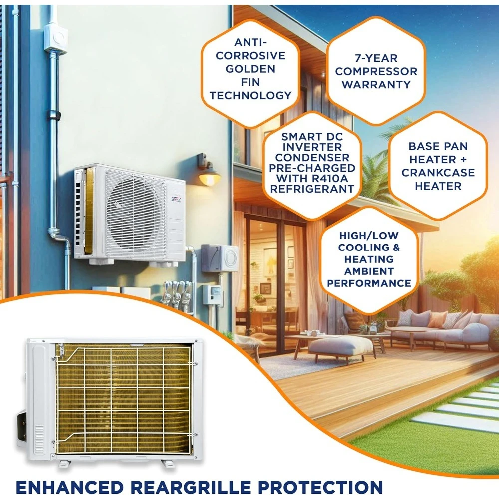 12,000 وحدة حرارية بريطانية 22 SEER2 محول سبليت صغير بدون قنوات مثبت على الحائط نظام مضخة حرارة A/C مع مجموعة تركيب 16 بوصة وتركيب على الحائط