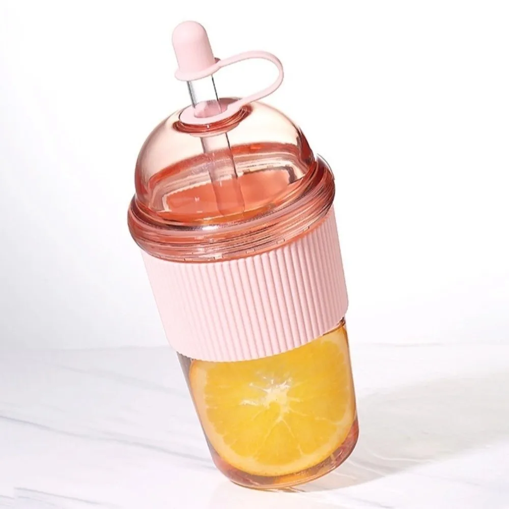 Smoothie Cup with Lid and Straw Clear Tumbler Transparent Silicone Cover Water Bottle 530ML Korean Ins Suction Cup Sport