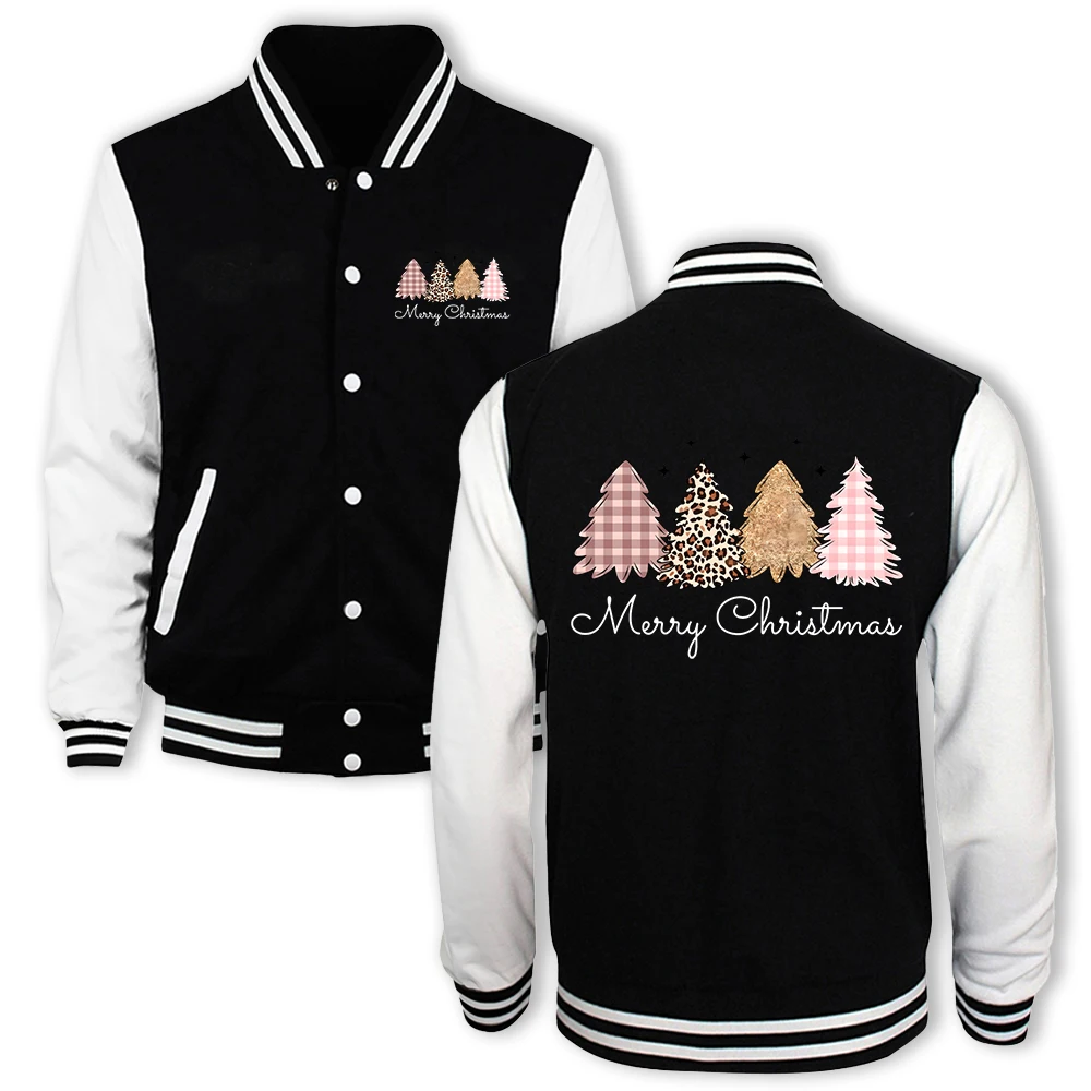 

The Tree That Belongs To Christmas Pattern Male Baseball Jacket Harajuku Fleece Coat Sport Casual Clothes Button Loose Tops Men