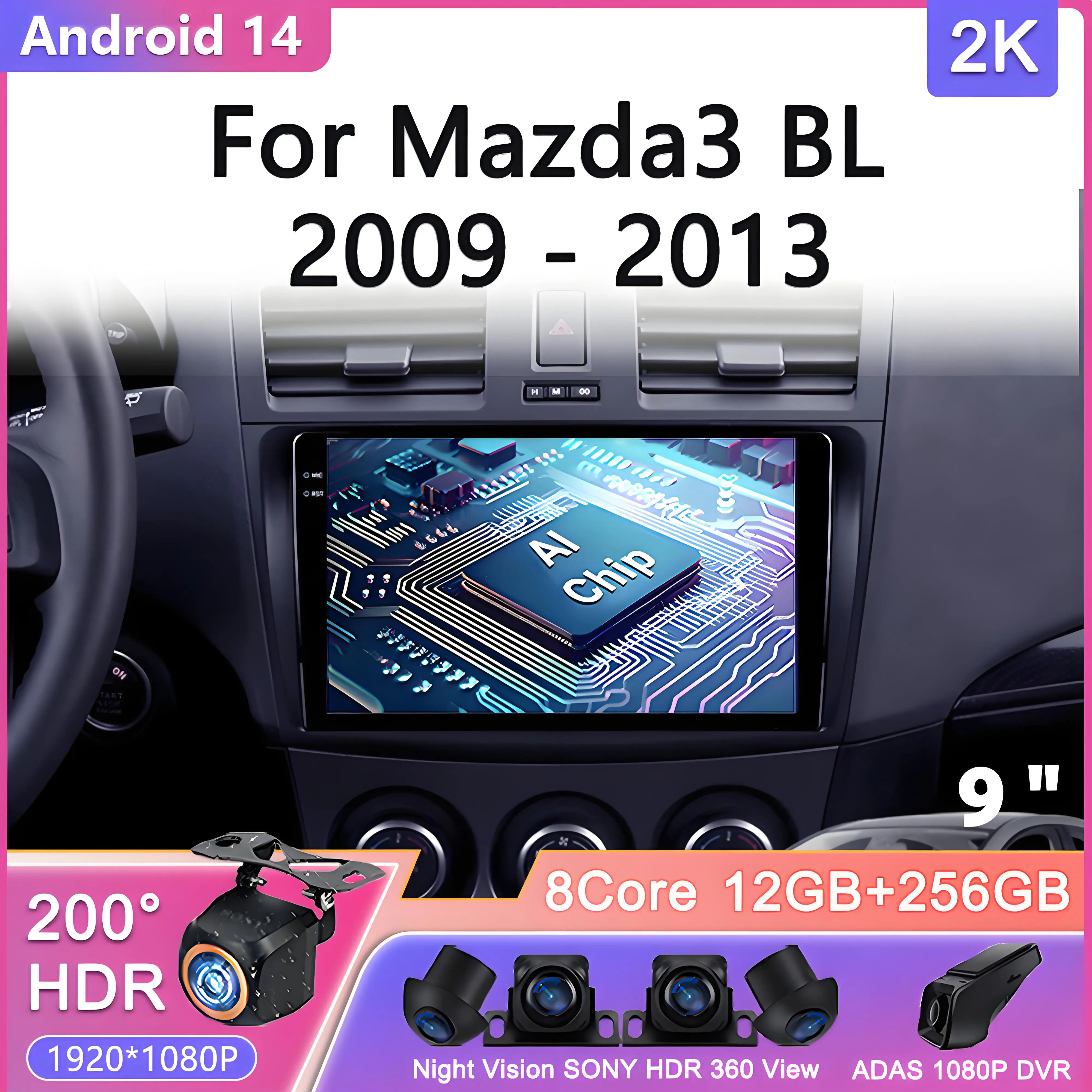

Android 14 For Mazda 3 II For Mazda3 BL 2009 - 2013 Car Radio Multimedia Video Player Navigation Monitor Screen TV lettore Video