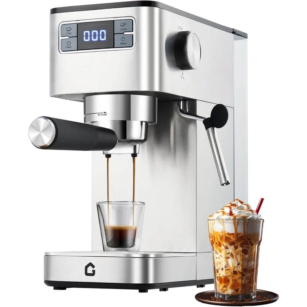 Garvee Compact 20 Bar Espresso Machine–Stainless Steel Professional Coffee Maker with Built-in Auto Milk Frother Touchscreen Control, Fast Quick Start & Constant Heating System for Latte/Cappuccino