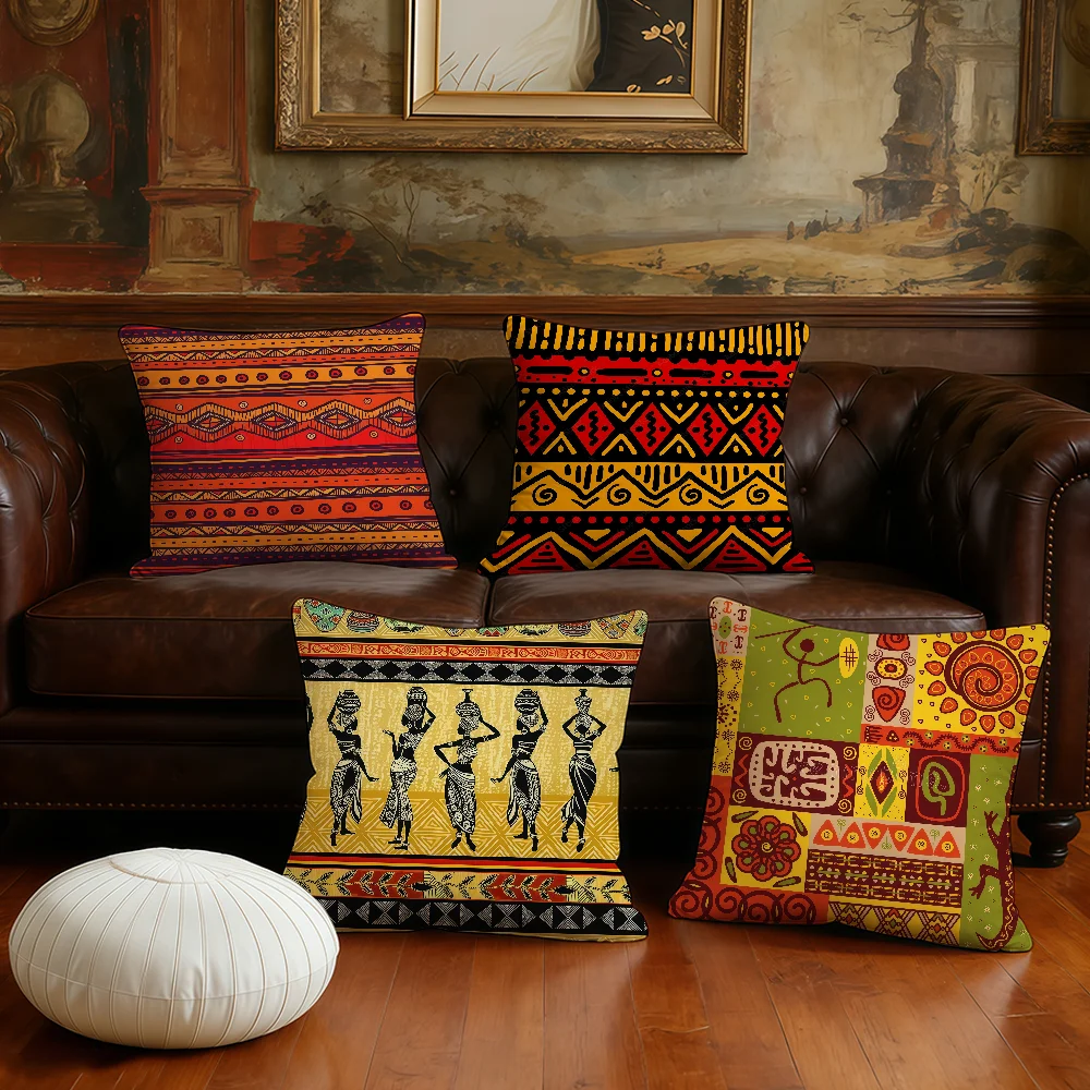 African Style Geometric Print cushion cover Pillowcase Double-Sided Printing Sofa Cushion Bedroom Bedside PillowCover