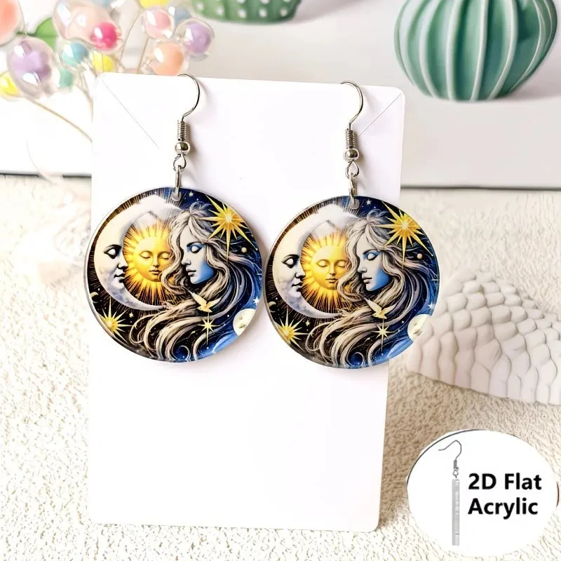 Acrylic Flat Earrings Europe and America with Abstract Design Hot Selling Niche Earrings for The Star Moon Goddess Decoration