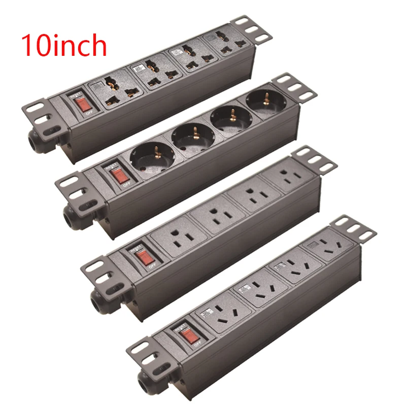 10inch Cabinet Rack Mount  PDU Power Strip with Switch EU/US/UK C13/Universal Outlet 2Meter Cord Aluminum Alloy shell