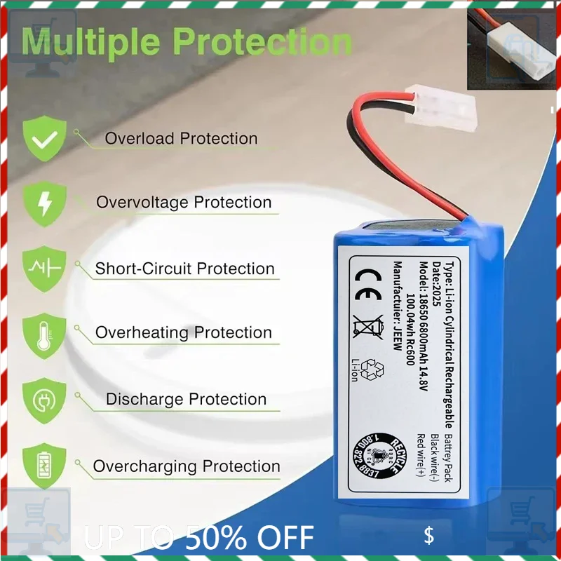 

[Сменный литий-ионный аккумулятор 14,4 В, 6800 мАч, 4S1P, подходит для робота-пылесоса Xiaomi G1 Mi Essential MJSTG1]