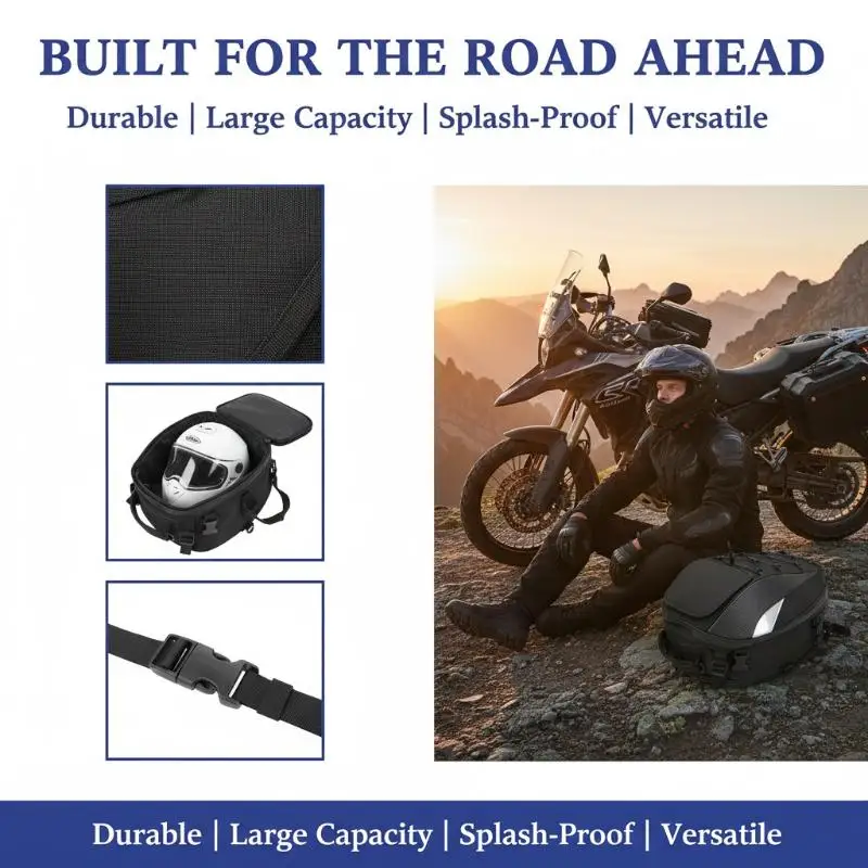 Motorcycle Tail Bag Rear Seat Storage Waterproof Backpack Large Space for Rider Travel and Daily Use