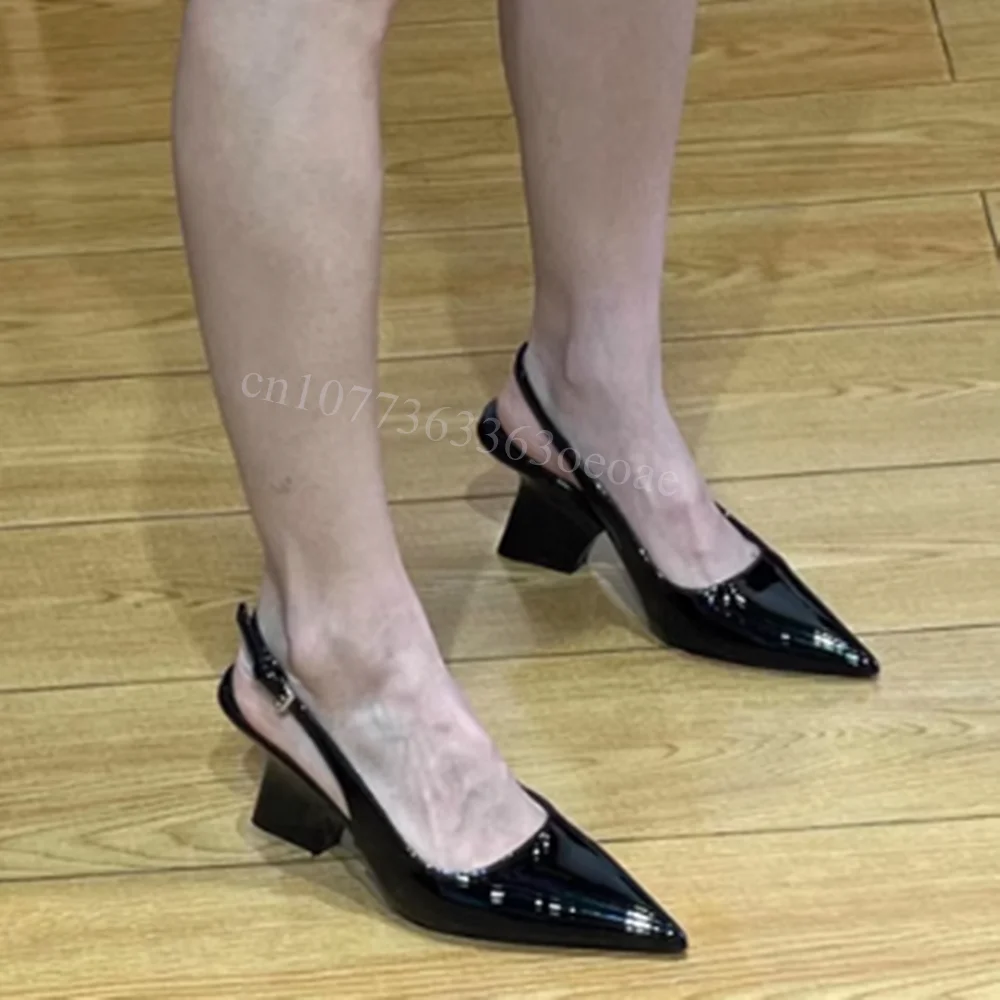 Sandalias de tacón de estilo extraño con punta estrecha, Zapatos de charol a la moda Para Mujer, Zapatos con hebilla y correa en el tobillo, Zapatos Para Mujer 2024