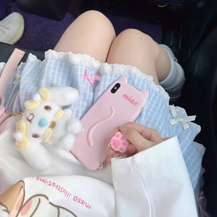 

Синяя клетчатая мини-юбка Kawaii Lolita, женская короткая юбка в стиле Харадзюку Y2k с эстетическим бантом, плиссированная сказочная юбка в японском консервативном стиле 2025