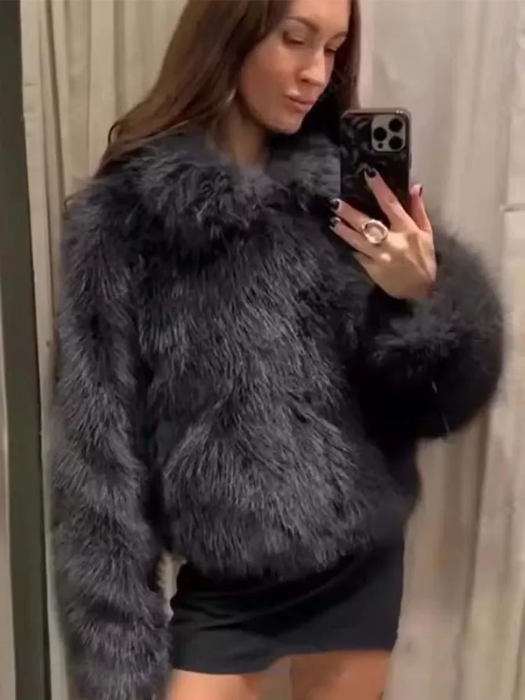 Chaqueta de piel para mujer 2025, nueva Chaqueta corta de calle con botones de manga larga para mujer, ropa de abrigo de ocio a la moda para otoño e invierno