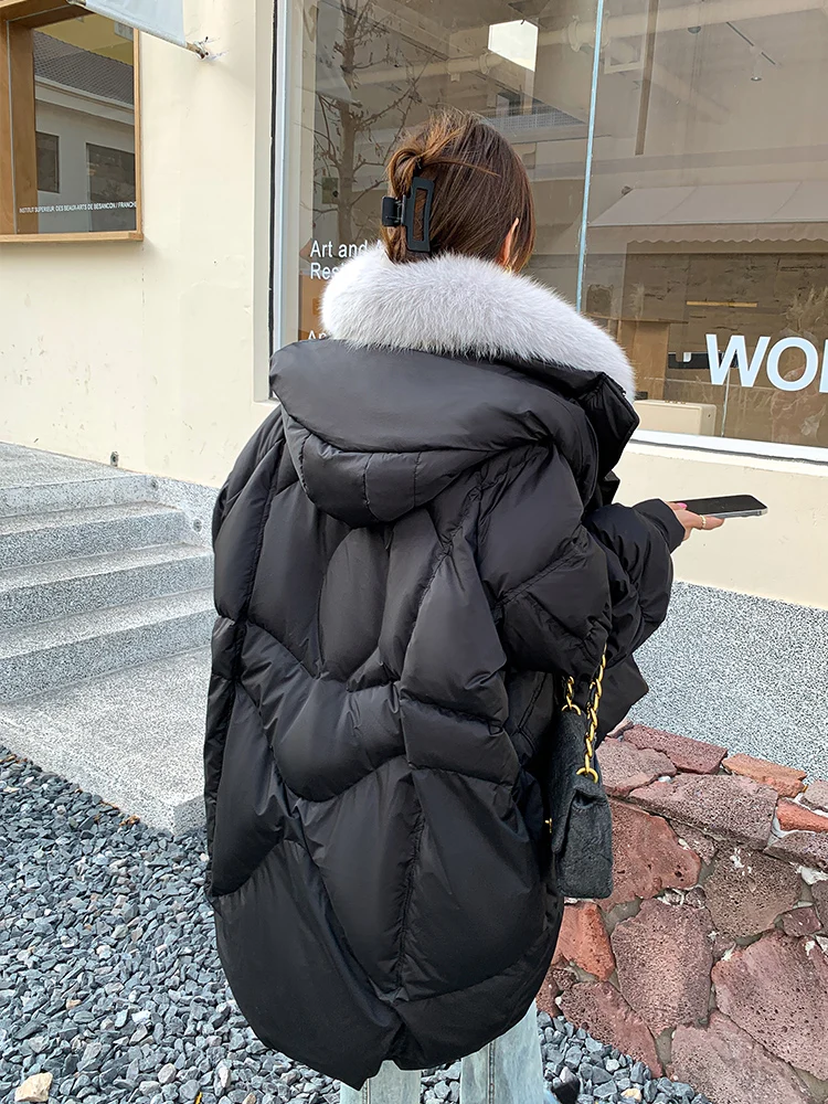 Winter 90% Goose Down Jacket Natural Fox Fur Collar Long Thick Warm Women Coat Hooded Puffer Jacket Luxury Outwear Female Coat