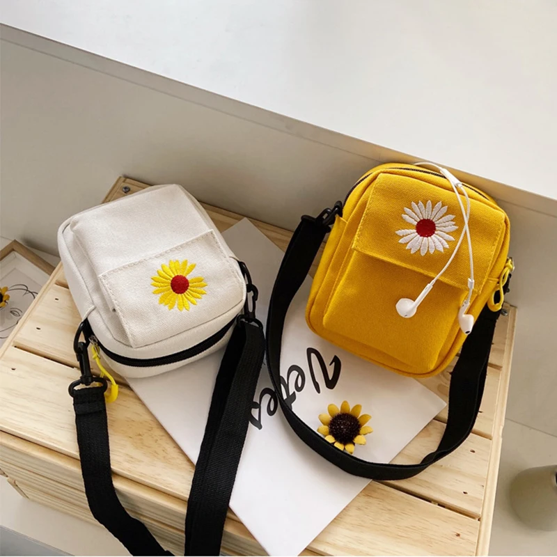 Bolsa de ombro único feminino moda cor sólida casual bolsa de lona ao ar livre daisy bolsa zíper cross-corpo saco do mensageiro