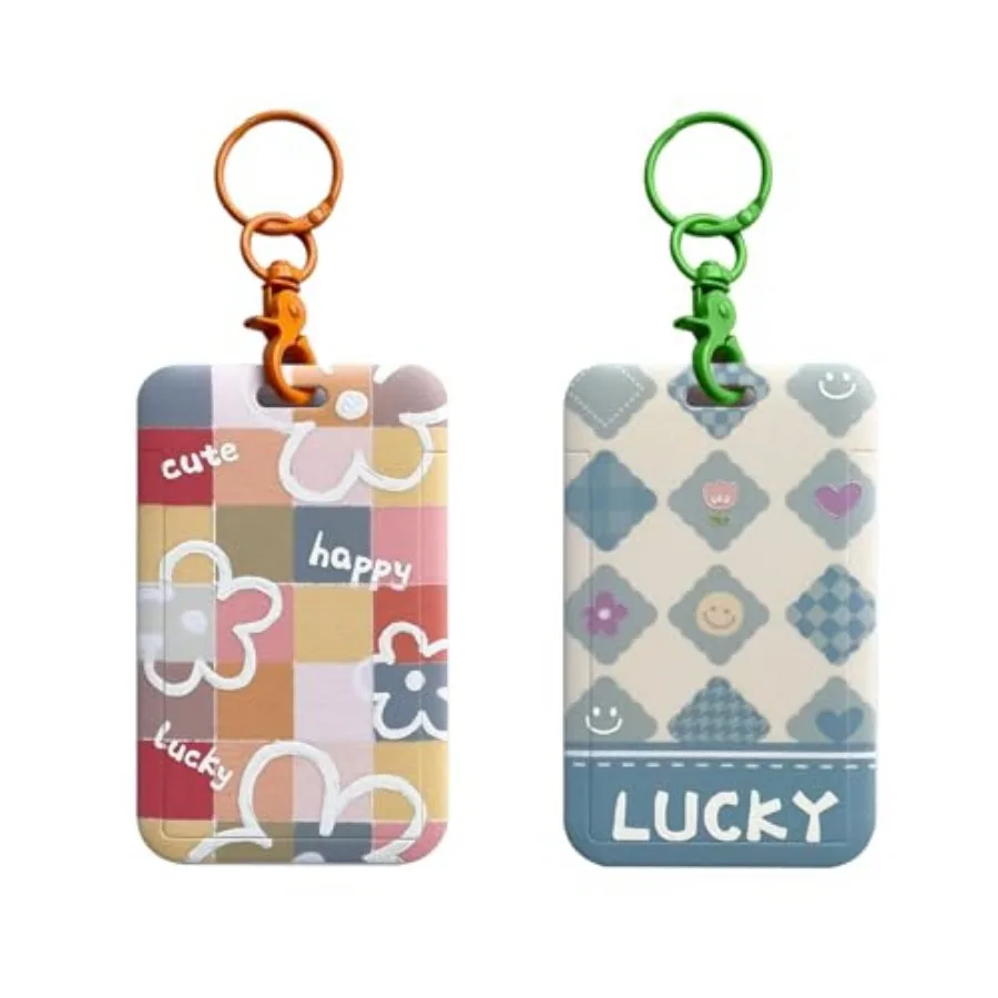 

2 Pcs Kpop Photocard Holder Keychain Cartoon Photo Card Holder Cute Badge Holder with Keychain Photo Sleeves ID Bank Credit Car