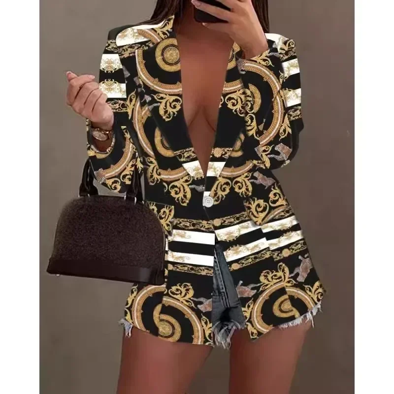 Long sleeved fashionable and sexy printed suit jacket top fashionable trend versatile and practical wear