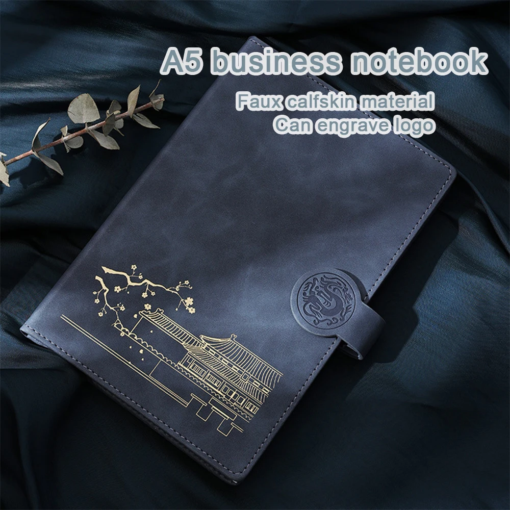 (Free Logo Engraving) A5/B5 Buckle Notebook, Leather Business Meeting Record Book, Thickened Notepad, Student Subject Notebook
