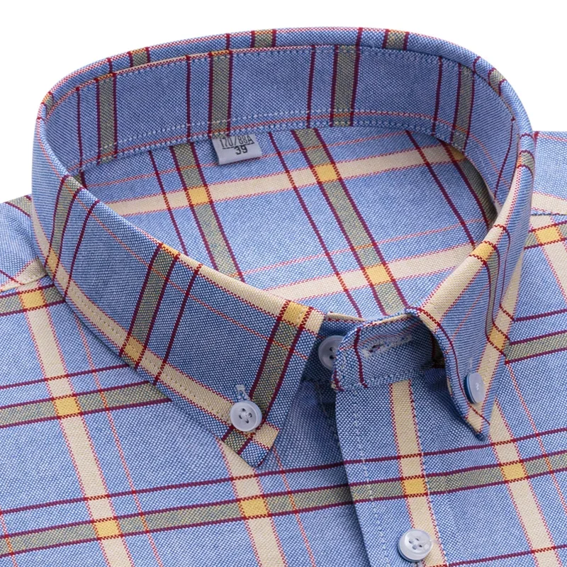 Men Classic Oxford Long Sleeve Shirts Solid Striped Plaid Business Workwear Dress Shirt Comfortable Casual Cotton Standard Shirt