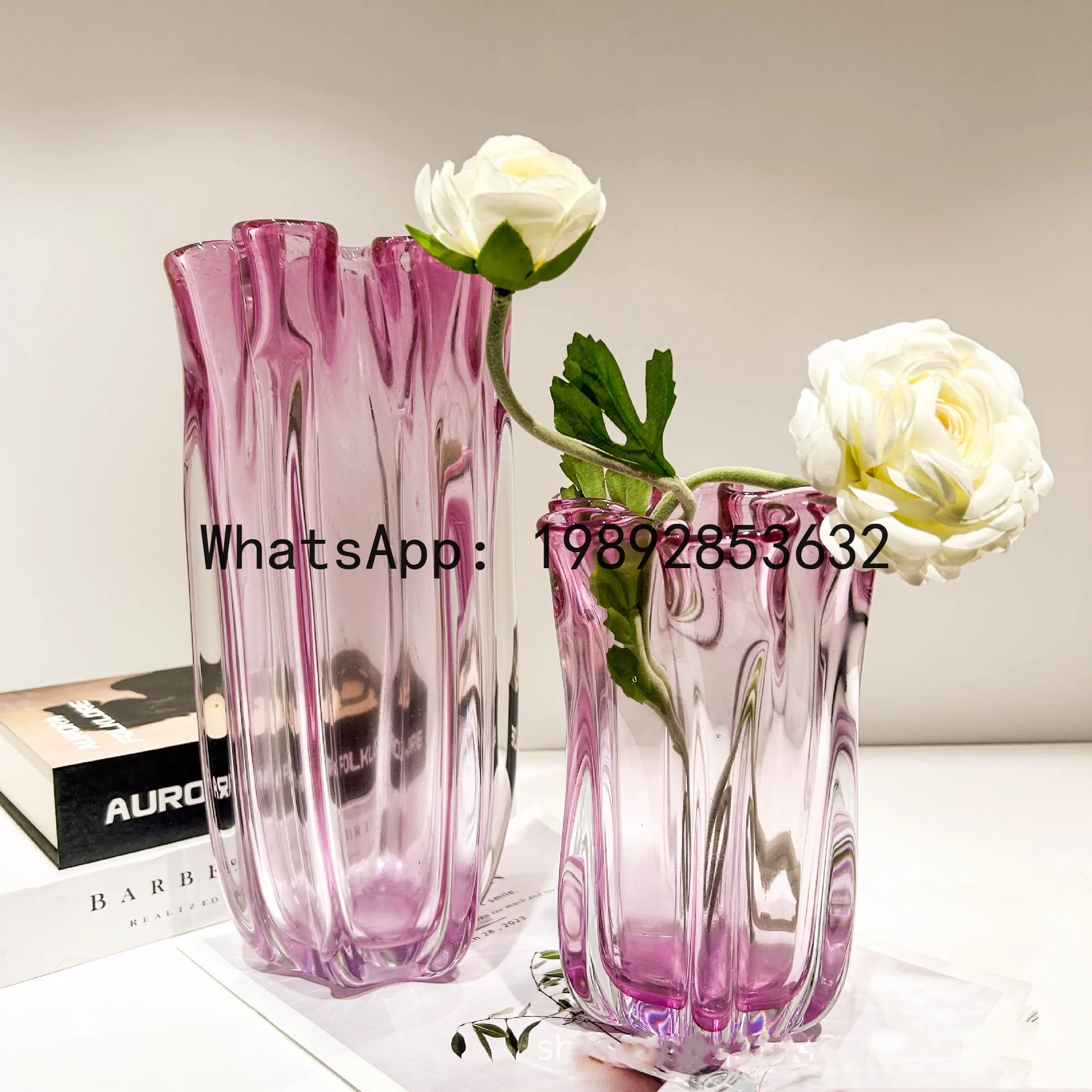 

Pink Glass Vase Petal Fold Transparent Flower Vase Hydroponics Terrarium Floral Arrangement Accessories Home Decoration