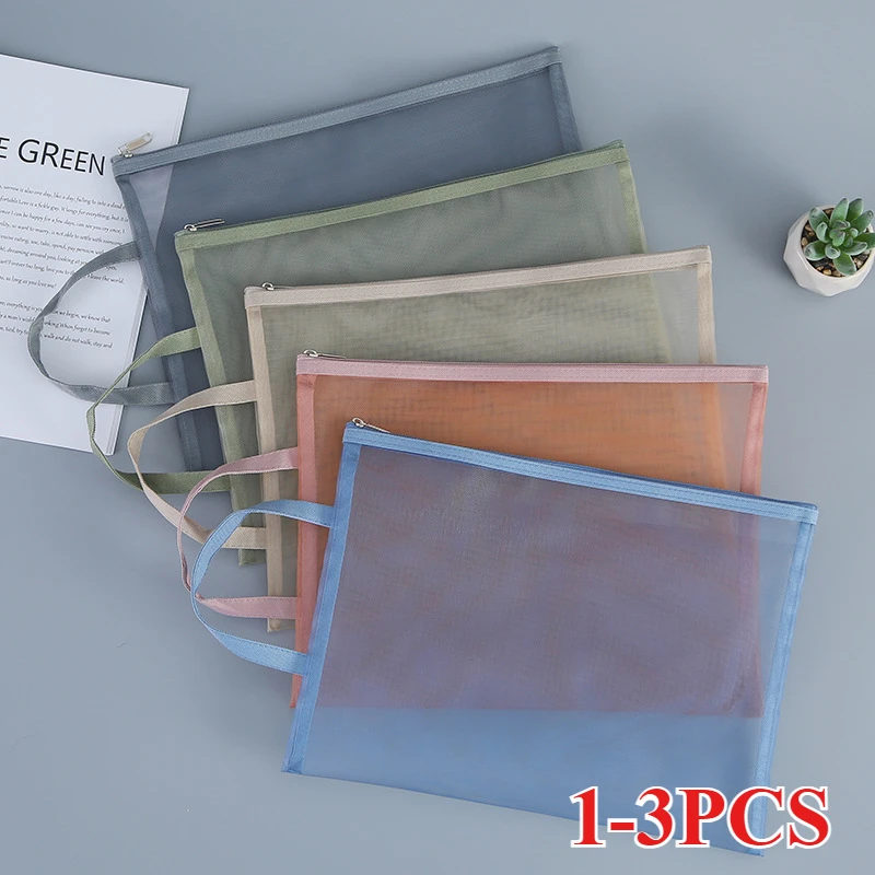 

3PCS A4/A5/A6/ Mesh Zipper Pouch Document Bag Waterproof Zip File Folders School Office Supplies Cosmetic Makeup Bags Organizer