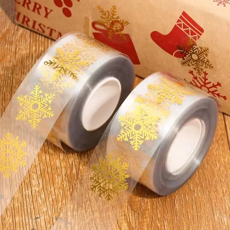

500pcs/Roll Golden Snowflake Christmas Stickers Transparent Self-Adhesive Decoration Holiday DIY Crafts Scrapbooking Supplies