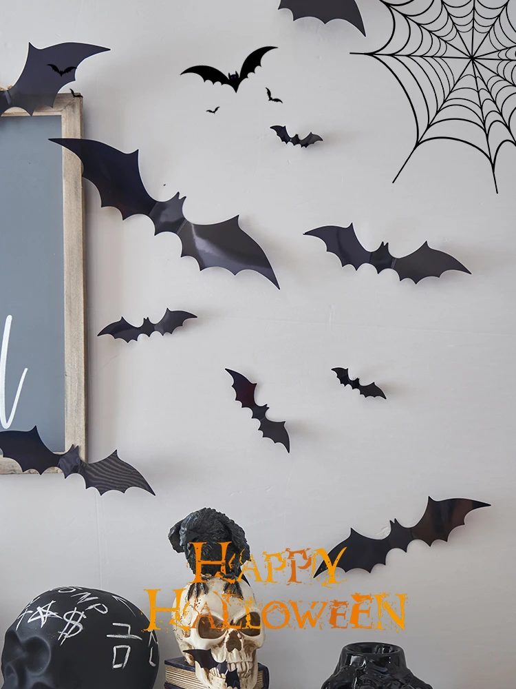 Halloween Decoration Jack-o '-lantern Props Background Wall Scene Layout Bat Spider Plastic Pendant