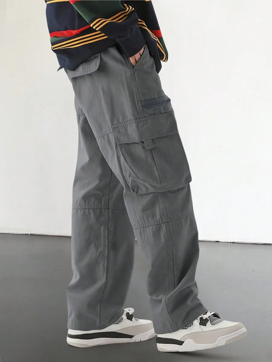 Manfinity EMRG Loose-Fit Men's Cargo Pants With Flap Pockets On Sides, 2000s Style, Fall
