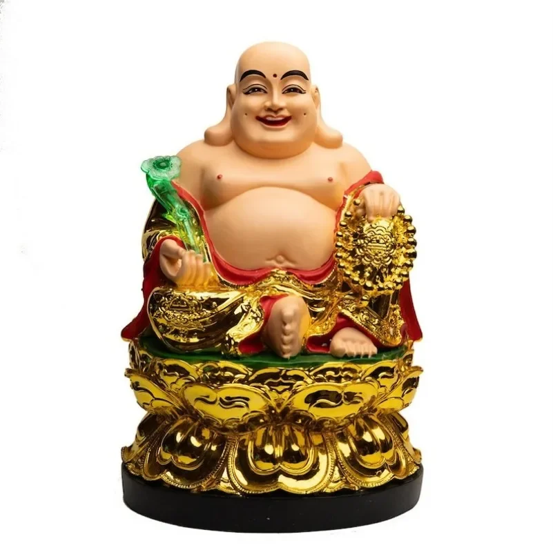 Resin Smiling Happy Laughing Maitreya Buddha Statue - Budai Hotei Figurine God of Wealth Fortune Prosperity Feng Shui Home decor