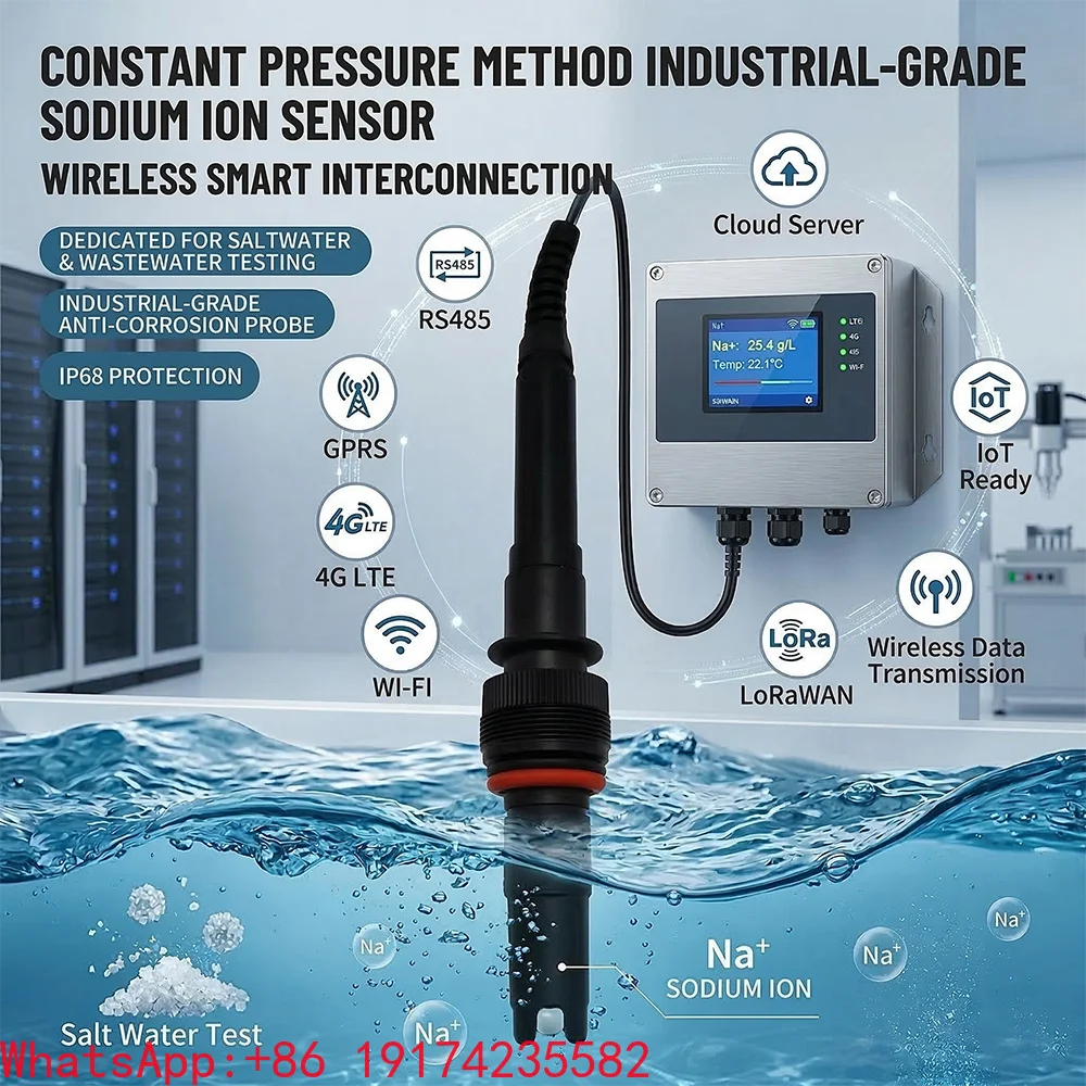 RS485 GPRS 4G WIFI LORA  CONSTANT PRESSURE METHOD WITH FLOW CELL QUALITY SODIUM NA+ ION SENSOR For SALT WATER TEST