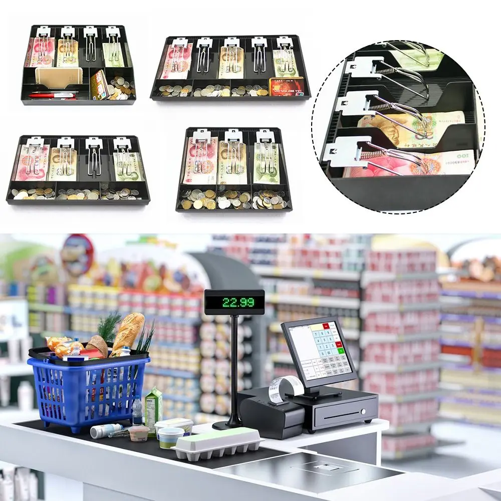 

Прочная коробка для кассира с несколькими сетками, металлический зажим, черный ящик, поднос для наличных, многофункциональный пластиковый ящик для хранения из АБС-пластика для магазина