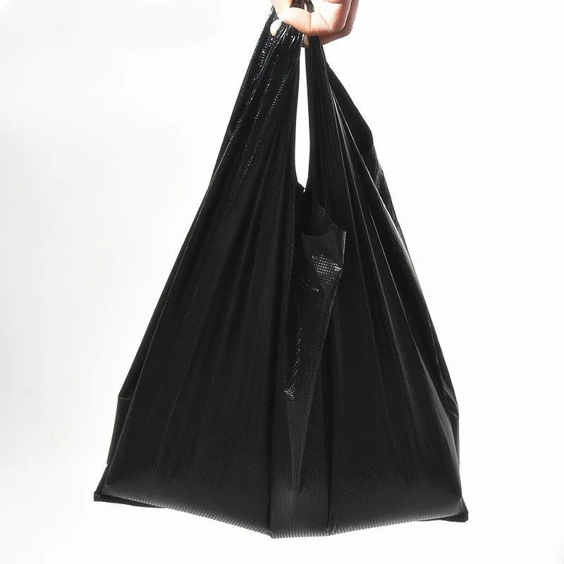 50pcs Black Carry Out Bags Gift Bag Retail Supermarket Grocery Shopping Plastic Bags Food for Business Bag Garbage Bag