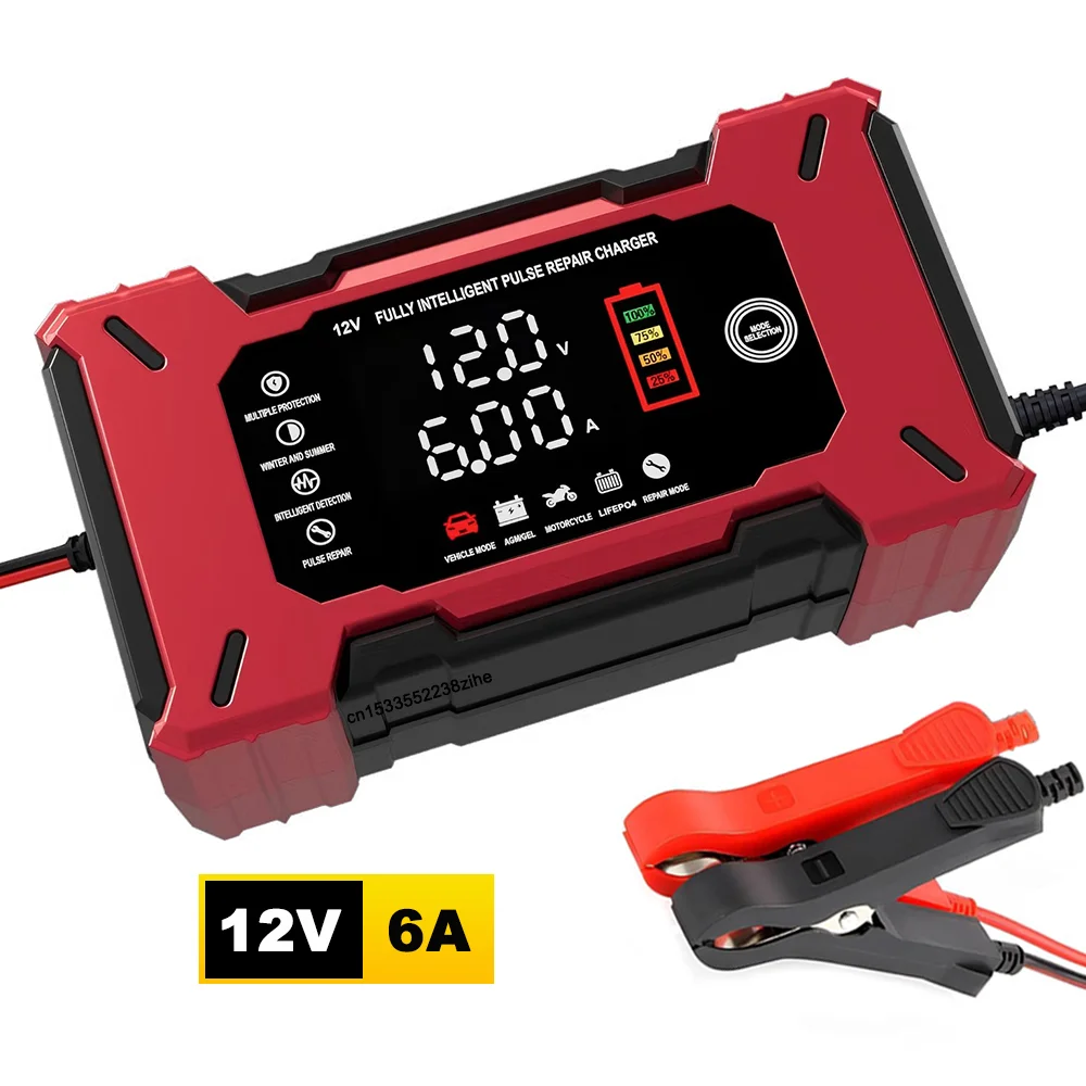

Car Battery Charger 12V 6A Smart Pulse Repair Car Battery Maintainer Touch Screen Automotive Battery Charger for Car Motorcycle