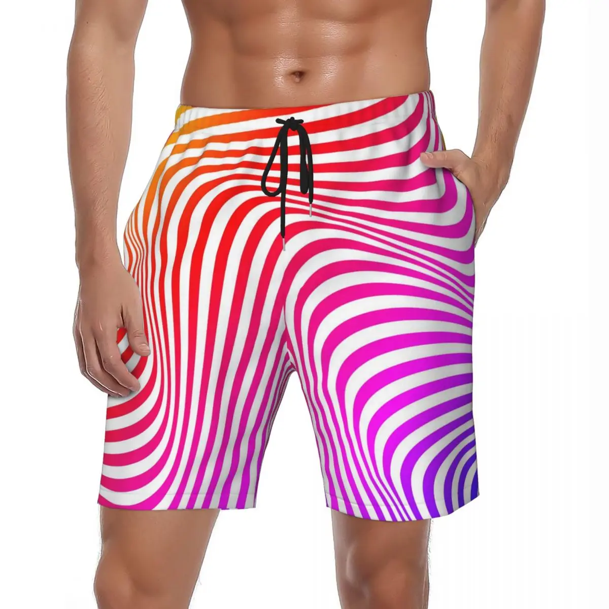 Troncos de natação secos rápidos personalizados, Swimwear Running, Shorts de ginástica listrados abstratos, estampa psicodélica, Shorts de praia retrô Y2K, homens verão