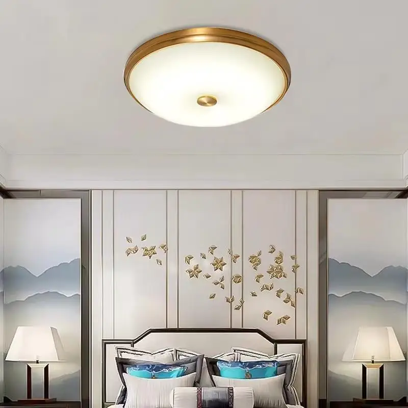 

Round Glass shade Ceiling Lights Modern LED Living Room Bedroom Brass Metal ceiling lamp Restaurant Aisle Corridor Light Fixture