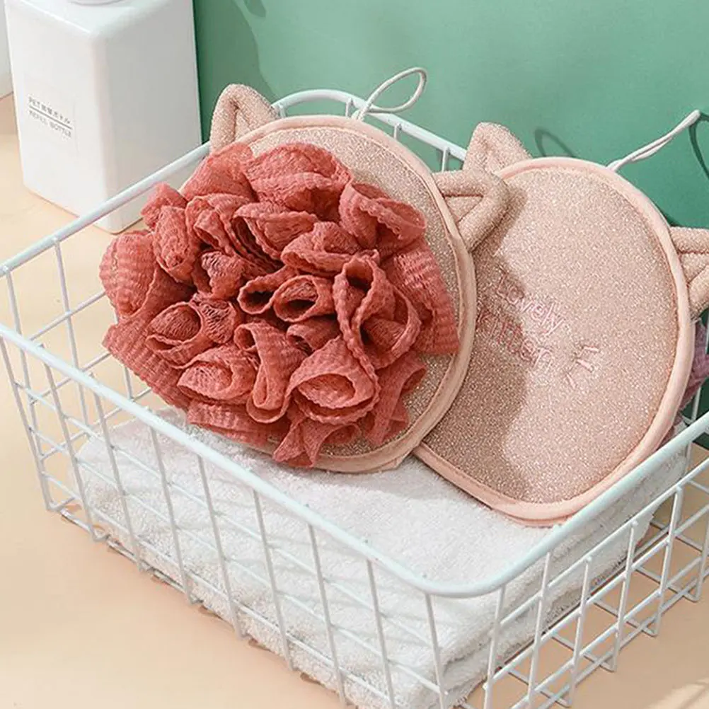 2Pcs Cat Bath Balls Dual-Sided Exfoliating Bath Scrubbers Deep Skin Cleaning Tools Shower Body Loofahs for Women Men