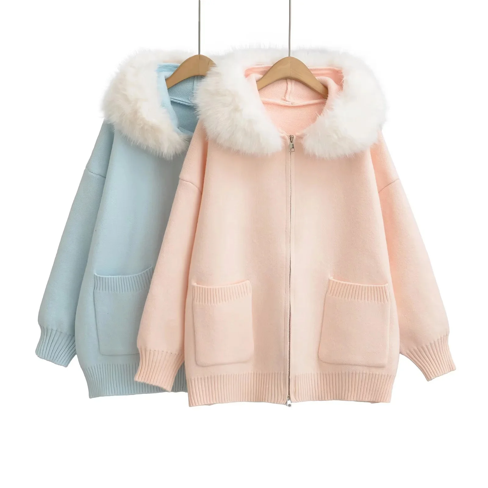 

Laid-ba Sle Thiened Knitted Cardigan Hooded Sweater Coat Ladies Loose Fit Slimming Mid-Length Open-irt Outerwear