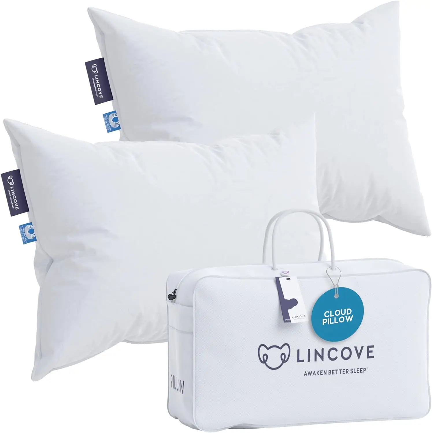 

Lincove Cloud Natural Canadian White Down Luxury Sleeping Pillow - 625 Fill Power, 500 Thread Count Cotton Shell, Made in Canada