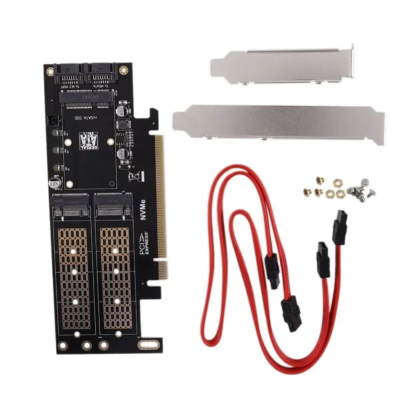 3 In 1 NGFF And MSATA SSD Adapter Card M.2 NVME To PCIe 16X/M.2  SSD To SATA 3.0/MSATA To SATA Converter+2 SATA Cable