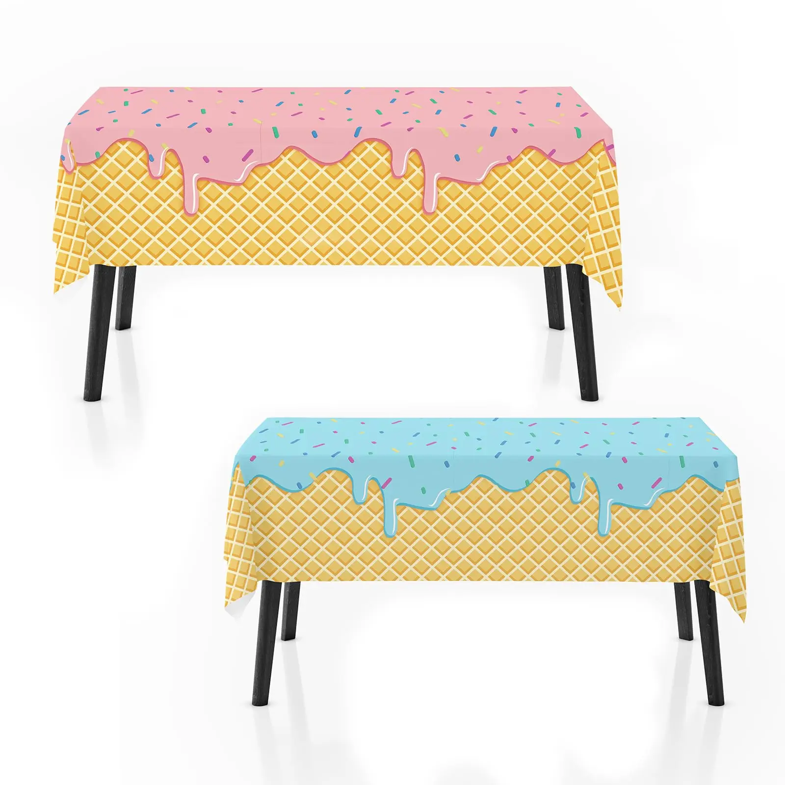 Ice Cream Tablecloth Sweet Dessert Theme Disposable Plastic Tablecover for Kids Birthday Summer Party Decoration Girls and Boys